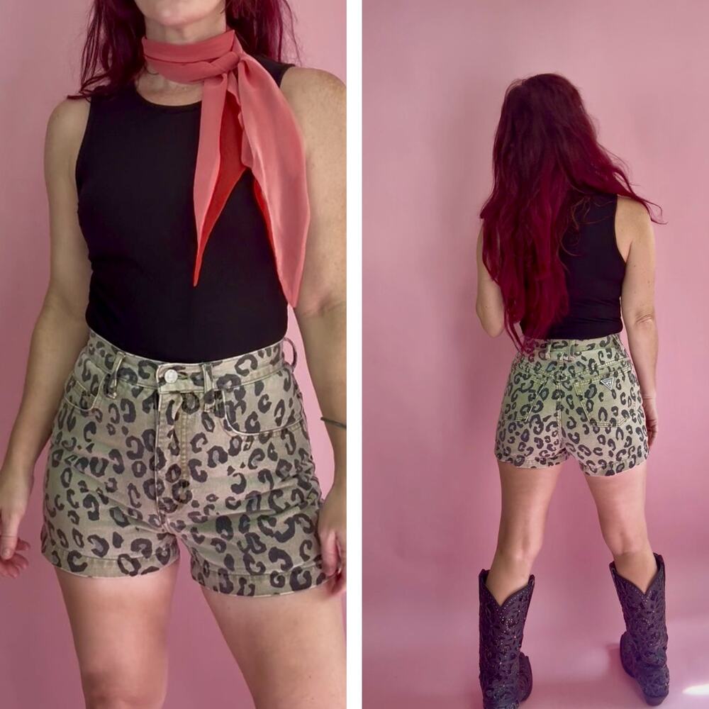 Vintage 80s 90s Guess Leopard Print Denim Shorts Western Punk Grunge 2/4